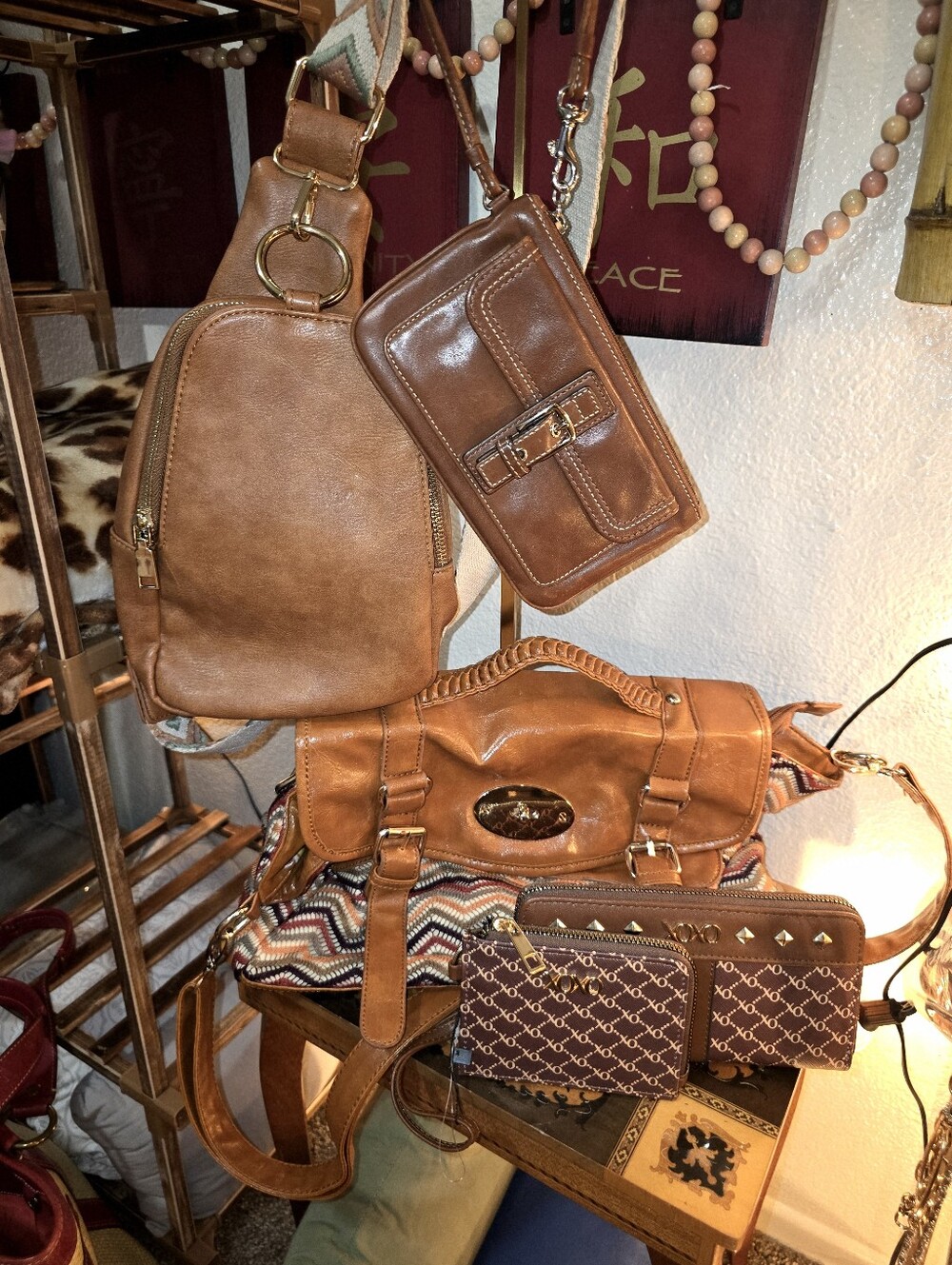 Cognac Colored Bundle (Handbag/Crossbody/Wallet & 2 Wristlets))